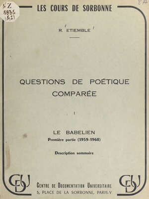 cover image of Questions de poétique comparée (1). Le Babélien